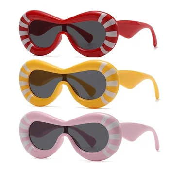 Полосатые Модные Овально-Круглые Солнцезащитные Очки для Женщин И Мужчин