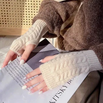 Женские длинные перчатки без пальцев, зимняя варежка, вязаная теплая рукавица, тонкие повседневные мягкие перчатки унисекс без пальцев