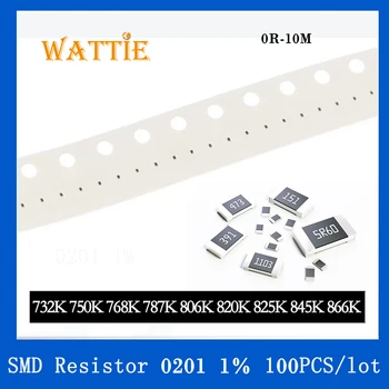 SMD резистор 0201 1% 732K 750K 768K 787K 806K 820K 825K 845K 866K 100 шт./лот микросхемные резисторы 1/20 Вт 0,6 мм*0,3 мм