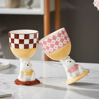 Керамический мишка в мультяшном стиле, чашка для воды ручной работы, симпатичная и креативная керамическая чашка, чашка для мороженого высокой красоты