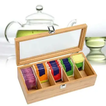 Коробка-контейнер для чая O3e3, органайзер для ювелирных изделий из бамбукового дерева, коробка для пакетов, Отделения для хранения, пакет для сахара, чай, система чая, 5 органайзеров