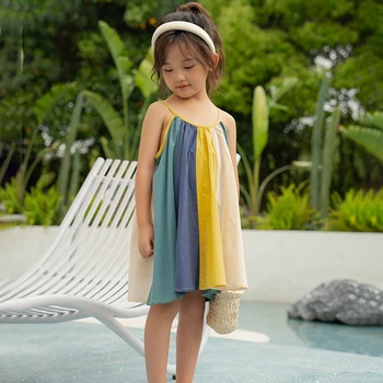 Летнее платье принцессы без рукавов для девочек, детские платья-слинги с надписями, повседневная милая пляжная одежда