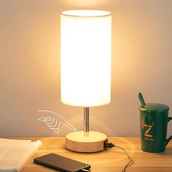 Настольная лампа с тканевым абажуром, настольная лампа со светодиодной лампочкой в комплекте, лампа для внутреннего освещения спальни, гостевой комнаты, гостиной, кабинета