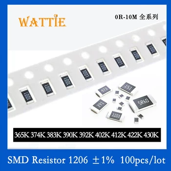 SMD резистор 1206 1% 365 К 374 К 383 К 390 К 392 К 402 К 412 К 422 К 430 К 100 шт./лот микросхемные резисторы 1/4 Вт 3,2 мм*1,6 мм