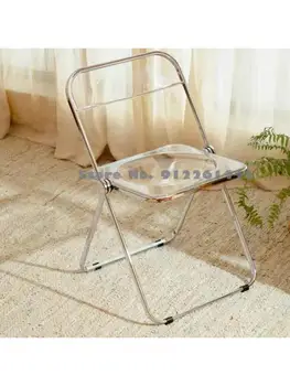 Прозрачный Акриловый обеденный стул Nordic Simple Chair Modern Ins Чистый Красный Фотостул с металлической спинкой Складной стул для переговоров