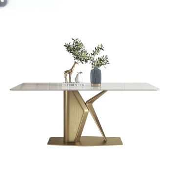Роскошный обеденный стол из каменной плиты со стульями на золотой основе из нержавеющей стали, стол из искусственного мрамора, Кухонная мебель Masa Tablo