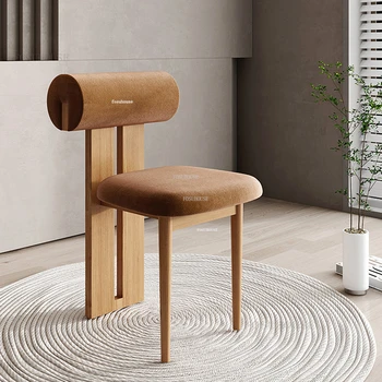 Обеденные стулья из нордического бархата Ягненка, комод для спальни, Дизайнерский Креативный обеденный стул из массива дерева со спинкой, мебель для столовой