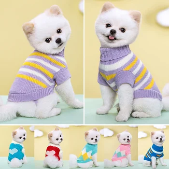 Милая шерстяная вязаная одежда для домашних собак, многоцветный пуловер для щенков, милый модный вязаный свитер для домашних животных с цветными блоками, товары для домашних животных