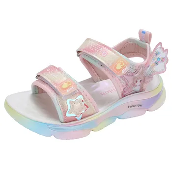 Детские сандалии для девочек, Летняя модная повседневная дышащая пляжная обувь 2023 года, нескользящие сандалии для девочек на мягкой подошве