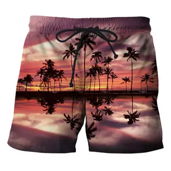 Крутые мужские пляжные шорты, мужские летние шорты из полиэстера, мягкий топ с принтом кокосовой пальмы, мужские шорты