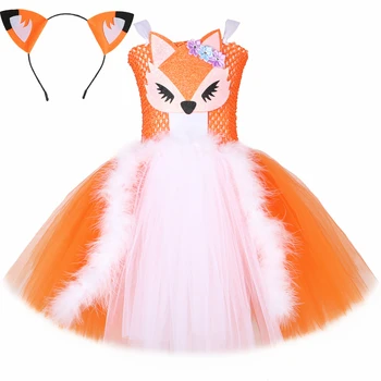 Оранжево-белое платье-пачка с лисой для девочек, вечеринка по случаю дня рождения, карнавальные маскарадные платья, косплей животных, костюм на Хэллоуин для детской одежды
