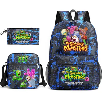 2023 My Sing Monsters Школьный ранец, сумка через плечо, пенал, 3 шт./компл. Для учащихся начальной средней школы, Оксфордская водонепроницаемая сумка для ноутбука