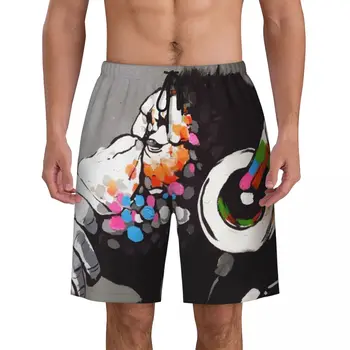 Banksy DJ Monkey Thinker С наушниками Плавки с принтом Быстросохнущие купальники Пляжные шорты Уличные шорты в стиле поп-арт