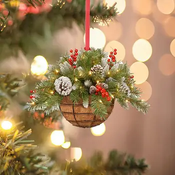 Рождественская подвесная корзина многоразовое украшение на Рождественскую елку, 5 шт. Рождественская деревянная подвесная корзина с шнурком, искусственное зеленое растение