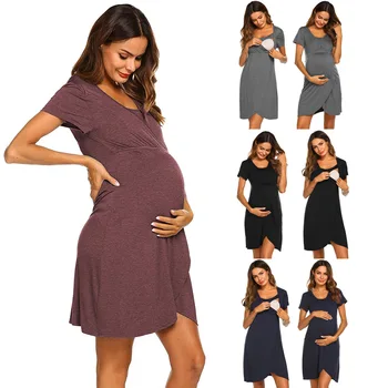 Платье для беременных и кормящих Premama Для беременных женщин, платье для кормления грудью с коротким рукавом, платье для кормления грудью, платье для кормления грудью, детское платье для душа, платье для беременных