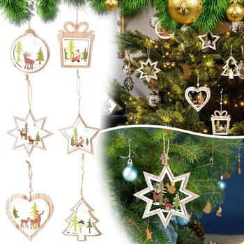 Рождественские украшения Деревянная выдолбленная подвеска в виде Рождественской елки Деревянная Двухслойная Подвеска В виде Рождественской елки Подвесные украшения