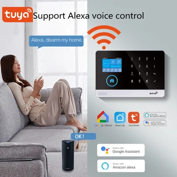 Система домашней охранной сигнализации Tuya Smart WIFI GSM для приложения Smart Life с датчиком движения, совместимым с Alexa и Google Home