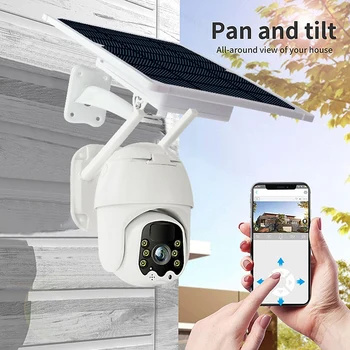2022.Камера безопасности Wi-Fi, панорамирующая камера с солнечной панелью, 3-мегапиксельная камера видеонаблюдения IP65, водонепроницаемая 2-полосная аудио PTZ-камера ночного видения