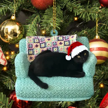 Подвеска в виде черного кота, украшение для Рождественской вечеринки, Украшение в виде кошки, Декор для Рождественской елки, Подвесные украшения, Рождественские украшения 2023