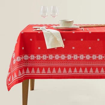Рождественская Непромокаемая Скатерть с вышивкой в виде снежинки и сосны, Новая Праздничная крышка для украшения обеденного стола для вечеринки