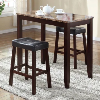 Столешница Roundhill Furniture из 3 предметов с глянцевым рисунком, мраморный стол для завтрака с табуретками, мебель для домашнего бара, барный столик