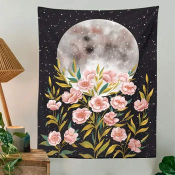 Лунный Звездный Гобелен с цветами, Висящий на стене спальни, Гобелены для общежития, Настенное искусство, Аксессуары для украшения дома