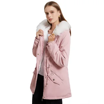 Новая женская плюшевая хлопчатобумажная куртка средней длины Oversize, женский теплый пояс, меховой воротник, свободная зимняя куртка Overcomes