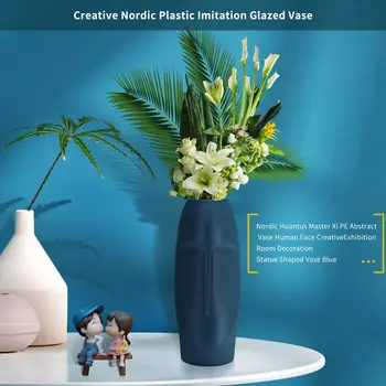 Скандинавская минималистичная Абстрактная ваза из полиэтилена С человеческим лицом, Креативная витрина, Декоративная ваза в форме головы в виде фигуры-Синий