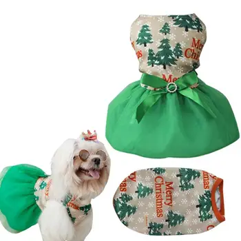 Рождественская одежда для собак, Праздничная Милая Одежда для собак, Дышащий Жилет для щенков, Юбка для собак с принтом Рождественской Елки, Жилет для собак для мягкой одежды