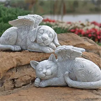 Статуя ангела из смолы, собаки, кошки, садовый декор, скульптура на надгробии щенка, украшения, подарки для украшения дома во дворе