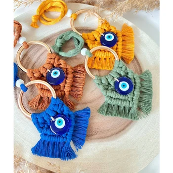 Макраме Настенное украшение ручной работы Lucky Eye Blue Турецкая подвеска от сглаза Nazar Украшение для дома Стены гостиной Подарок для домашнего декора