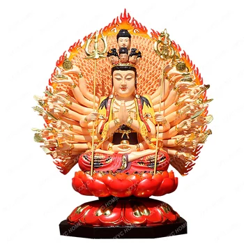 Статуя Будды Квань-Инь Домашний Магазин Украшение Буддийского Зала Для Поклонения Тысяча Глаз Тысяча Рук Статуя Бодхисаттвы Гуаньинь Из Смолы