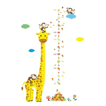 Мультяшные наклейки на стену для детских комнат, таблица роста жирафа и обезьяны, линейка, наклейки для детского домашнего декора