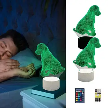 3D Иллюзия лампы Проекция ночника в форме Собаки Красочное украшение атмосферы USB Сенсорный пульт дистанционного управления Цветная лампа Свадебный подарок