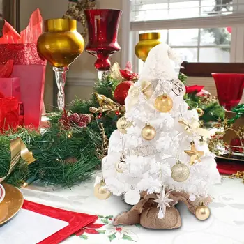 Декор Рождественской елки, Светящаяся светодиодная Рождественская елка с блестящими рождественскими шарами, Украшение рабочего стола, Реквизит для фотосъемки праздничной маленькой елки