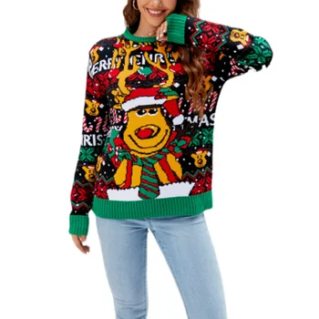 2023 Новый Рождественский свитер с изображением Лося Женский Свободный Вязаный Топ, Пуловер, Вязаный свитер