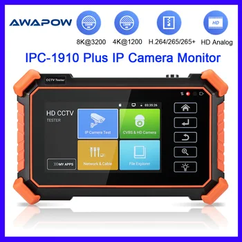 Awapow 4-дюймовый IPC-1910 Plus Тестер Камеры Видеонаблюдения 8MP CVI TVI AHD Аналоговый POE Цифровой Кабель Tracer DC12V Выход Поддержка WiFi