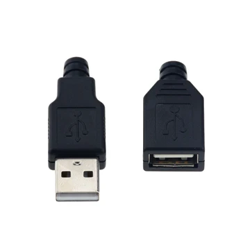 10 шт. Тип A Мужской женский USB 4-контактный разъем с черной пластиковой крышкой, Наборы для поделок типа A