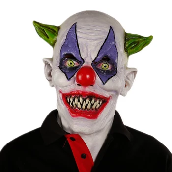 Жуткий Зеленый Рогатый Головной Убор Клоуна, Злая Страшная Латексная маска на Хэллоуин, Карнавальная вечеринка, Косплей, Клоунские маски на всю голову