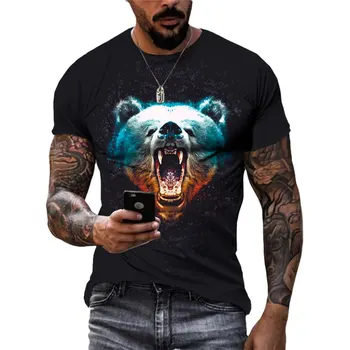 Летняя новая мужская футболка Animal Bear, модная повседневная одежда в стиле хип-хоп harajuku, уличная одежда с 3D принтом, футболки с коротким рукавом, топы