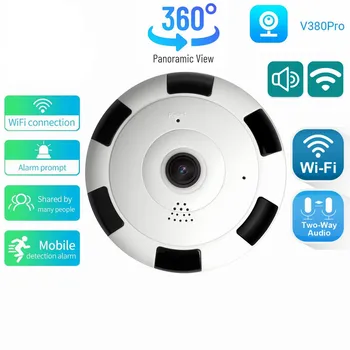 V380 Pro 2MP 360 Широкоугольная мини-камера Fisheye WIFI Беспроводная 1080P Панорамная камера видеонаблюдения для домашней безопасности в помещении