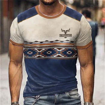 Винтажная мужская футболка, футболки с 3D-печатью Йеллоустонского национального парка, футболки большого размера с коротким рукавом, топы в национальном стиле, одежда