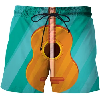 Гитара, музыкальный инструмент, Шорты с 3D принтом, мужские Женские уличные повседневные короткие штаны оверсайз, Летние крутые мужские пляжные шорты для плавания