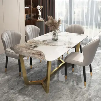 Обеденный стол с мраморной столешницей и стулья для ресторана, дизайн для большой семьи, Современный минималистичный кухонный стол для ужина, Итальянская мебель