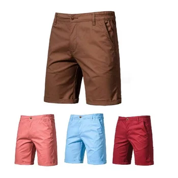 Летние хлопковые однотонные пляжные шорты для мужчин, высококачественные повседневные мужские шорты с эластичной резинкой на талии