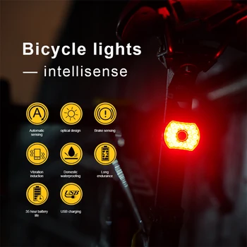 Задний фонарь с интеллектуальным тормозом для велосипеда IP66 Водонепроницаемый, 6 режимов освещения, задний фонарь для велосипеда высокой яркости для подседельного штыря/седла/сумки