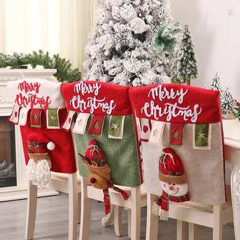 Рождественский стул, 3D-чехол с изображением Санта-Клауса, Спинка стула, Новогодняя вечеринка, Украшение домашнего Обеденного стола