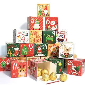 24 шт./компл. Рождественская подарочная упаковка из бумаги для шоколада и сладостей Коробки для рождественской новогодней вечеринки