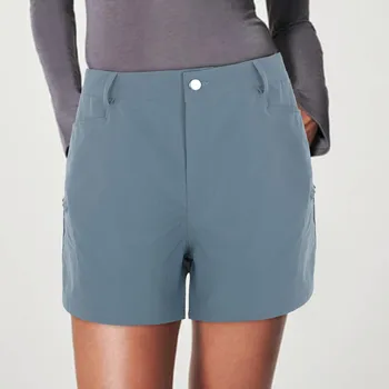 Шорты для женщин, женские летние шорты, Однотонные брюки-карго с карманами, повседневные горячие брюки с высокой талией