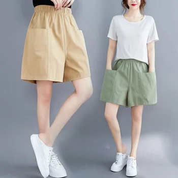 Женские шорты оверсайз 2023, летние модные повседневные Свободные прямые шорты, женские укороченные брюки с эластичной резинкой на талии
